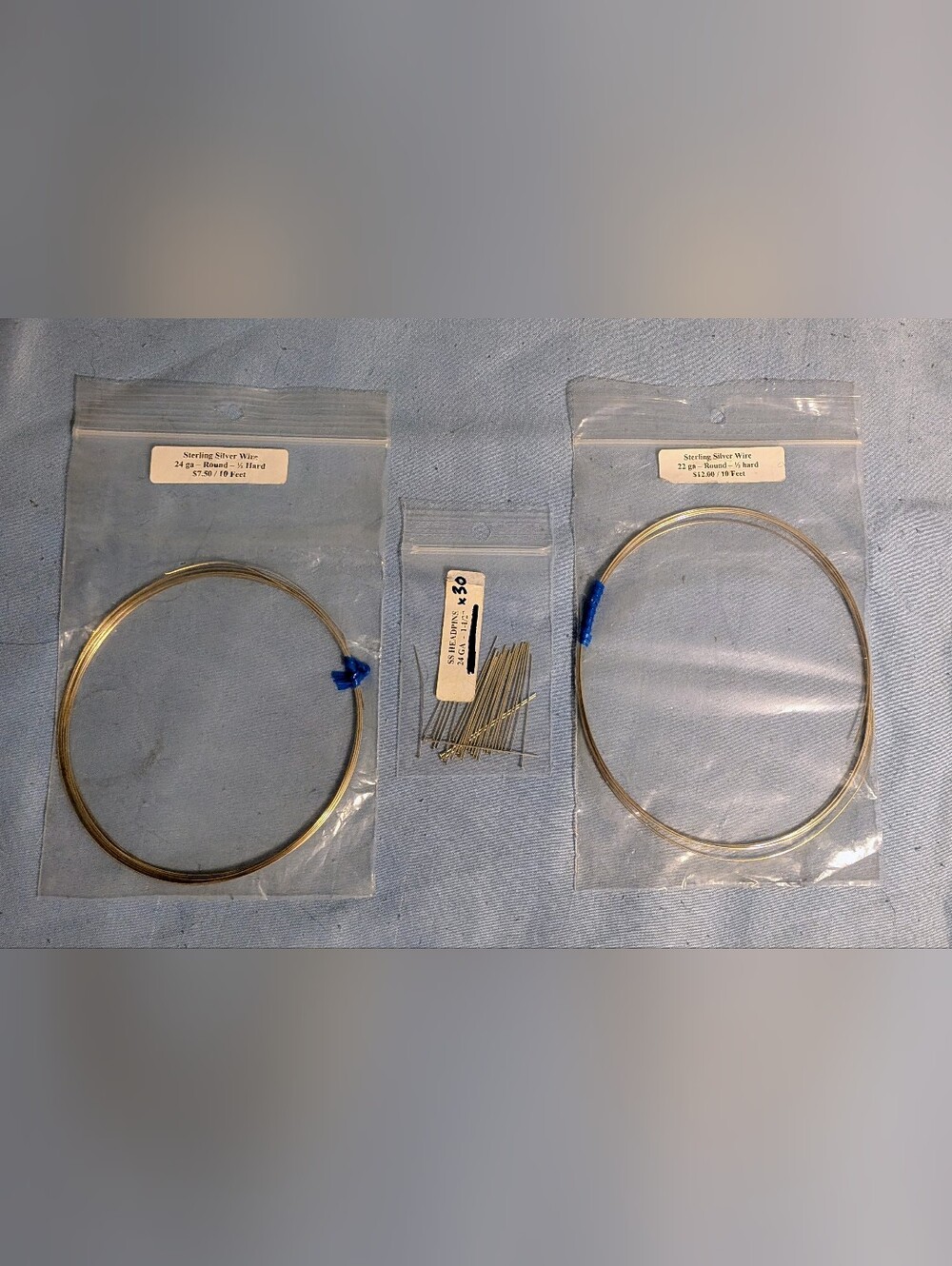 10ft Sterling Silver Wire 24 gauge & 7ft 22g Round Half Hard & 30 24g head pins